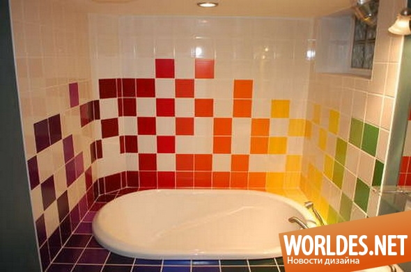 дизайн ванной комнаты, дизайн плитки для ванной комнаты, ванная комната, плитка для ванной комнаты, оформление ванной комнаты, красочная плитка для ванной комнаты